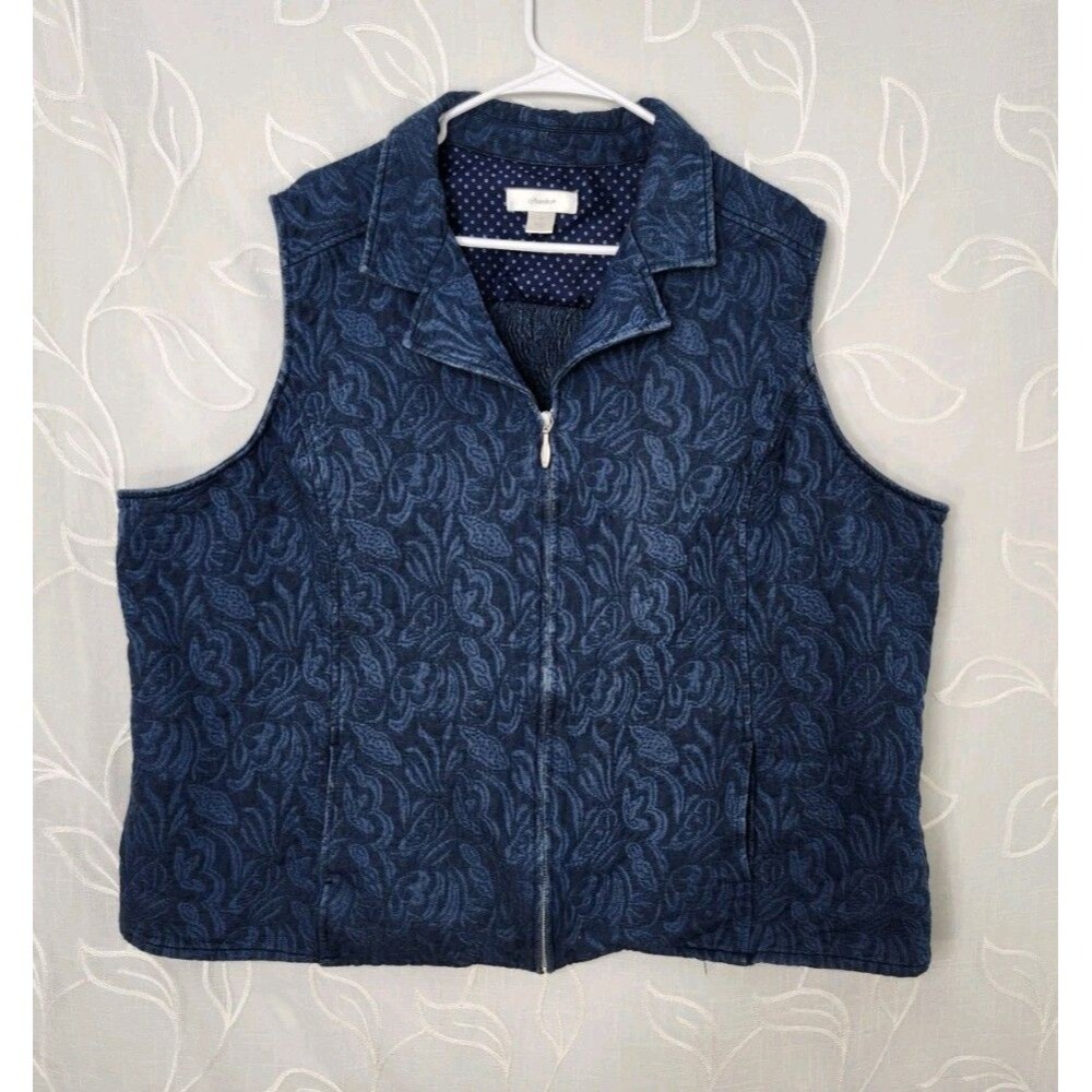 C J  Banks Sleeveless Embossed Vest Jacket 3X Blue Zip Classic